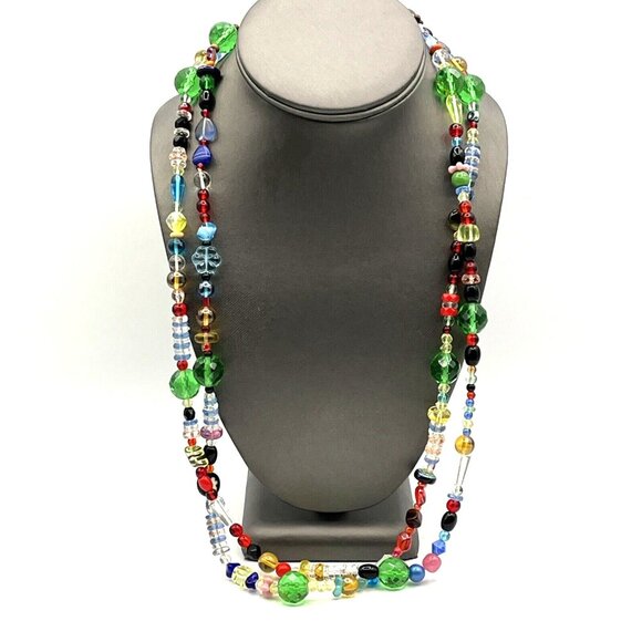 Vintage Uranium Glass Necklace Czech Glass Long Necklace  27" - Picture 6 of 12